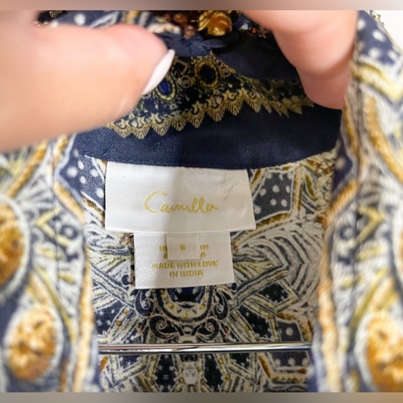 CAMILLA 100% Silk Long Sleeve Embellished Blouse It’s All Over Torero Small - Picture 9 of 10